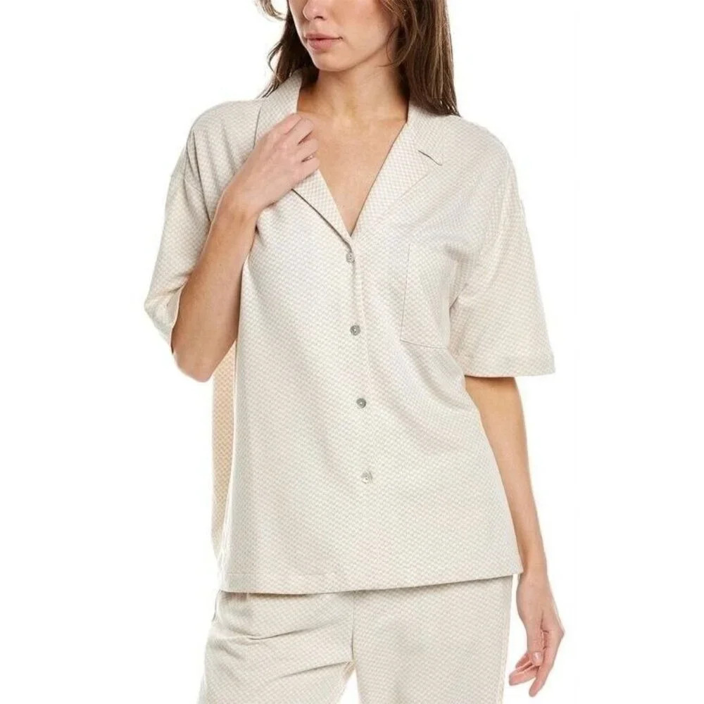 Skin‎ Jules Sandstone Check Button Front Loungewear Top Size 4